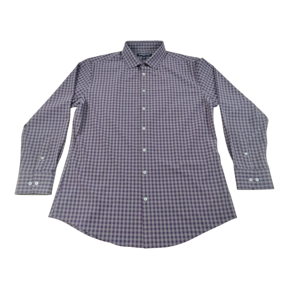Mizzen Main Shirt Mens XL Purple Gray Plaid Check Leeward Collection Trim Fit